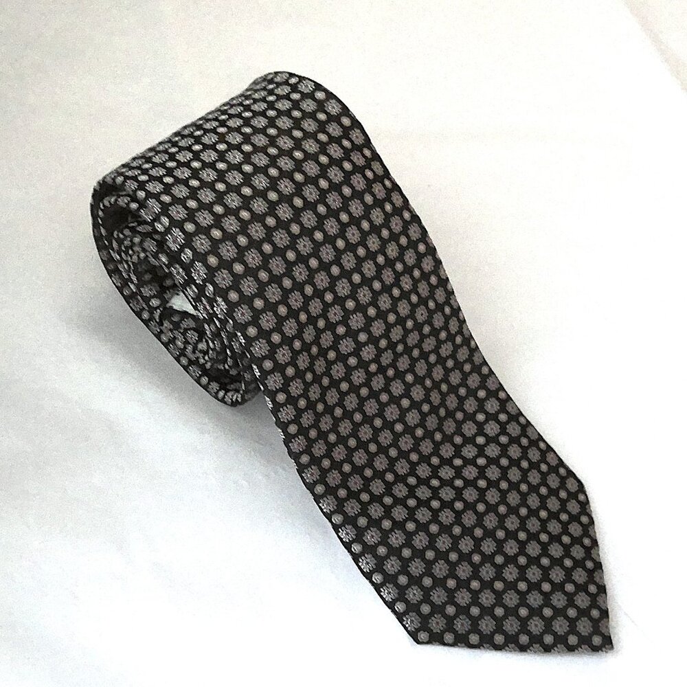 New Designer Joseph Abboud Floral Necktie Silk Black Taupe Red Office Streetwear
